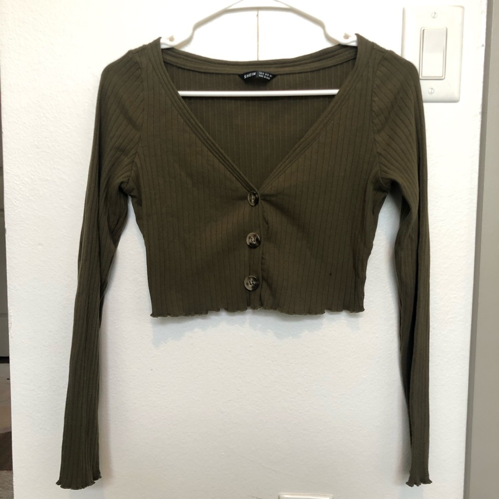 Shein cropped Green Cardigan/button down shirt